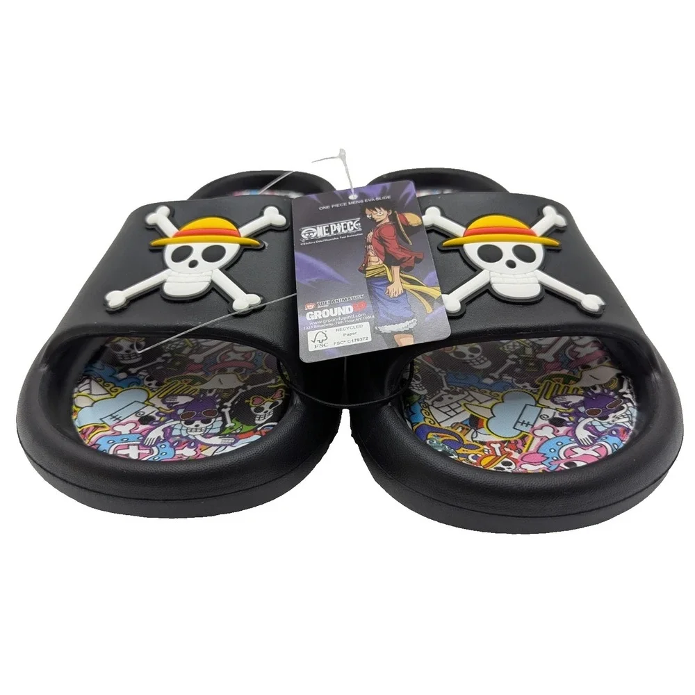 One Piece Anime Skull Slides Sandals Mens Size 8 Black Anime Slip On